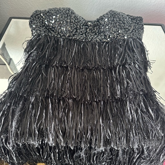 La Femme Dresses & Skirts - Chic vintage Black Strapless Fringe Cocktail dress size 2 by La Femme hoco prom